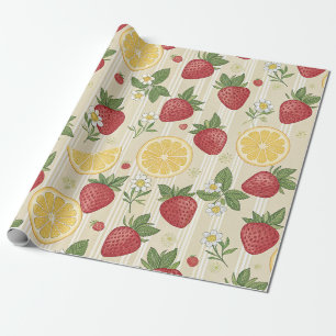 Papier Cadeau Motif rustique de fraise et d'agrumes (4)