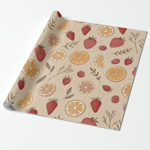 Papier Cadeau Motif rustique de fraise et d'agrumes (5)