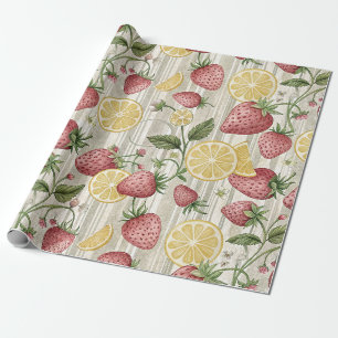 Papier Cadeau Motif rustique de fraise et d'agrumes (8)