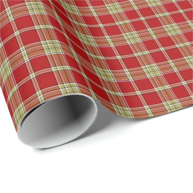 Papier Cadeau Motif rustique rouge et vert clair de plaid (Coin rond)