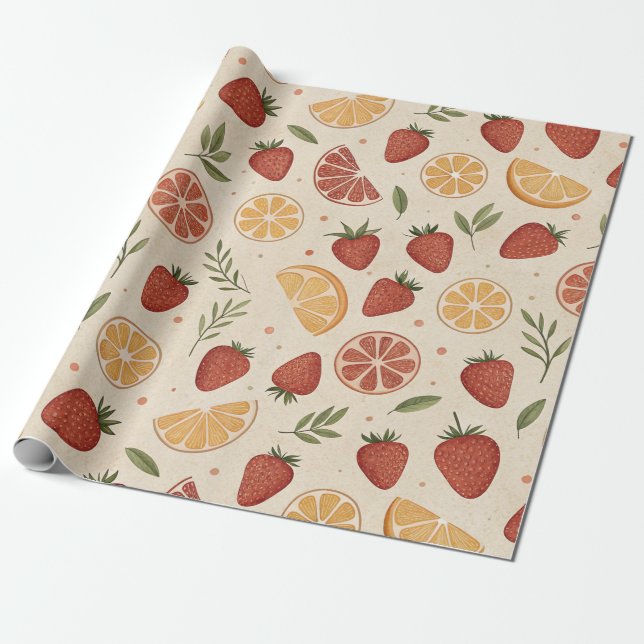 Papier Cadeau Motif rustique Terreux de Fraise & d'Agrumes (2) (Déroulé)