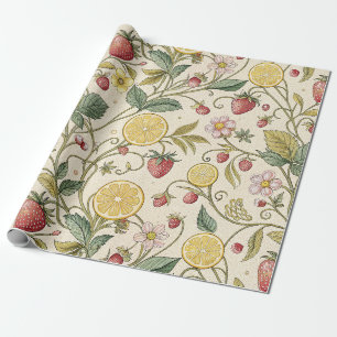 Papier Cadeau Motif rustique terreux de fraise et d'agrumes (3)