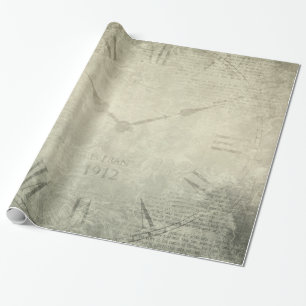 Papier Cadeau Motif rustique vintage de manuscrit d'horloge