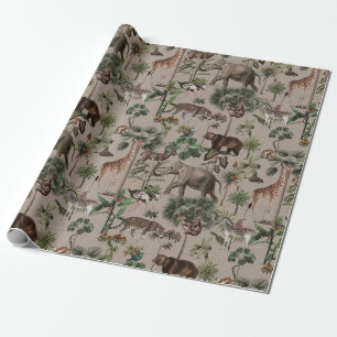 Papier Cadeau Motif Safari de la Jungle tropicale