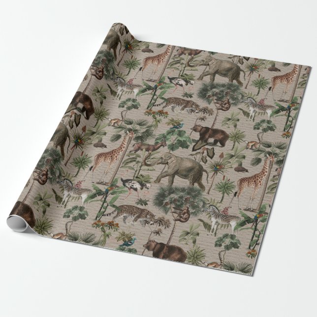 Papier Cadeau Motif Safari de la Jungle tropicale (Déroulé)