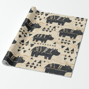 Papier Cadeau Motif Safari Hippopotame Tribal