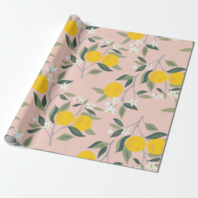 Papier Cadeau Motif sans couture avec branches d'oranges en fleu (Déroulé)