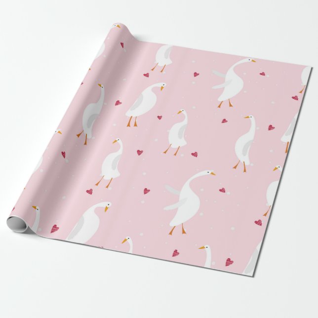 Papier Cadeau Motif sans couture avec canard mignon avec coeur s (Déroulé)