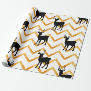 Papier Cadeau Motif sans couture avec cerf noir et texture or