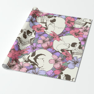 Papier Cadeau Motif sans couture avec crânes trouver des fleurs