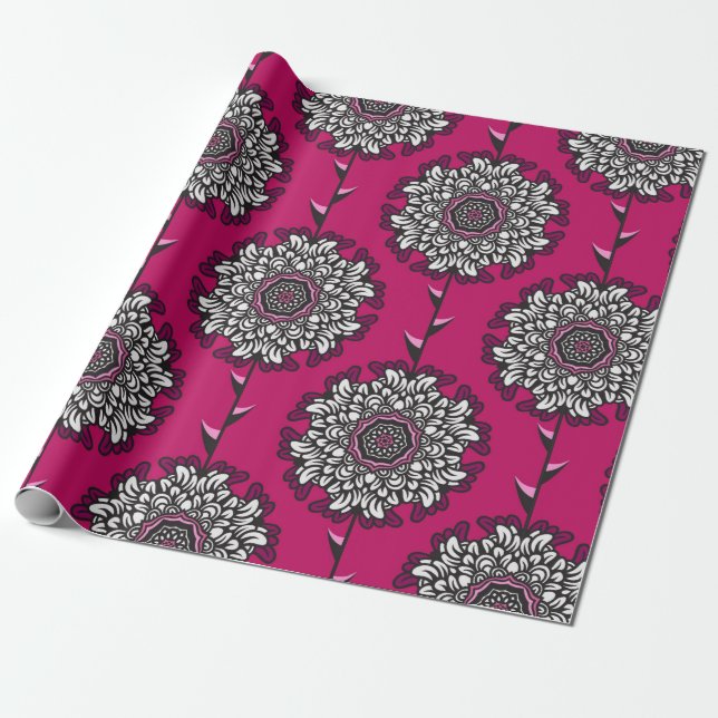 Papier Cadeau Motif sans couture avec de belles fleurs graphique (Déroulé)