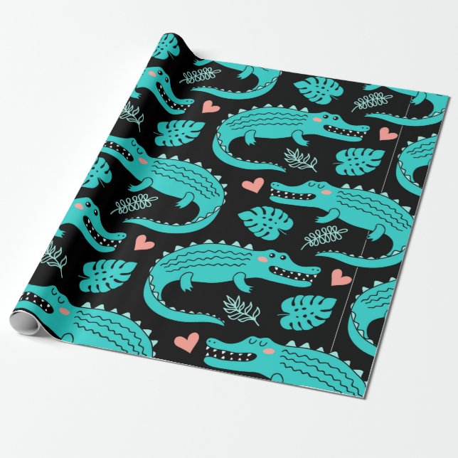 Papier Cadeau Motif sans couture avec de mignons crocodiles de d (Déroulé)
