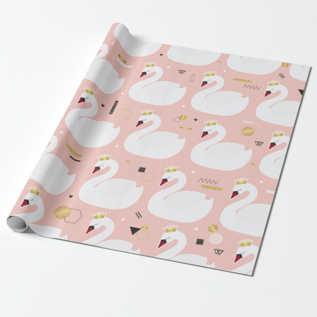 Papier Cadeau Motif sans couture avec de mignons cygnes blancs.  (Déroulé)