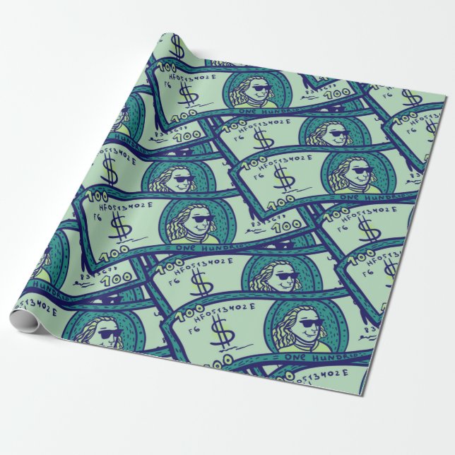 Papier Cadeau motif sans couture avec des billets de dollars (Déroulé)