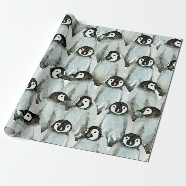 Papier Cadeau Motif sans couture avec des pingouins mignons (Déroulé)