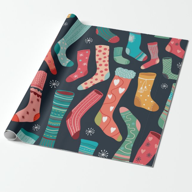 Papier Cadeau Motif sans couture avec différentes chaussettes co (Déroulé)