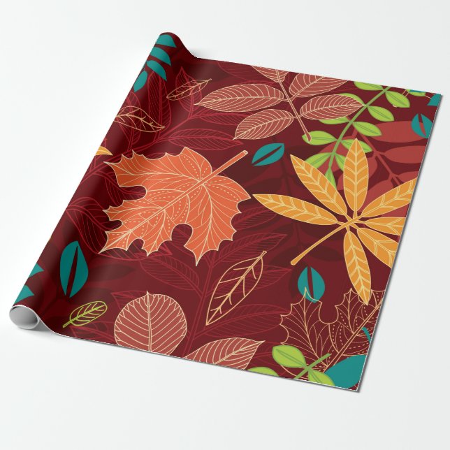 Papier Cadeau Motif sans couture avec feuilles d'automne  (Déroulé)