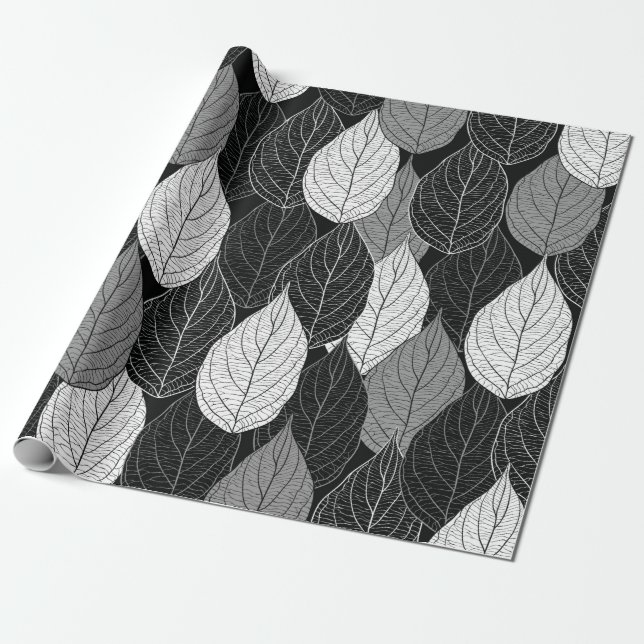 Papier Cadeau Motif sans couture avec feuilles. Monochrom à main (Déroulé)
