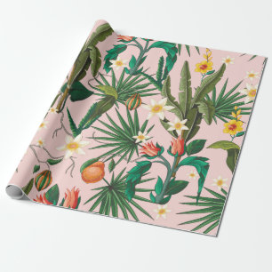 Papier Cadeau Motif sans couture avec feuilles tropicales, fleur