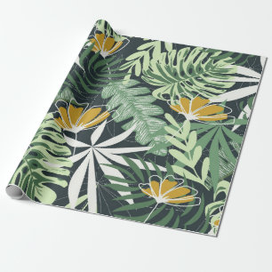 Papier Cadeau Motif sans couture avec feuilles tropicaux et fleu