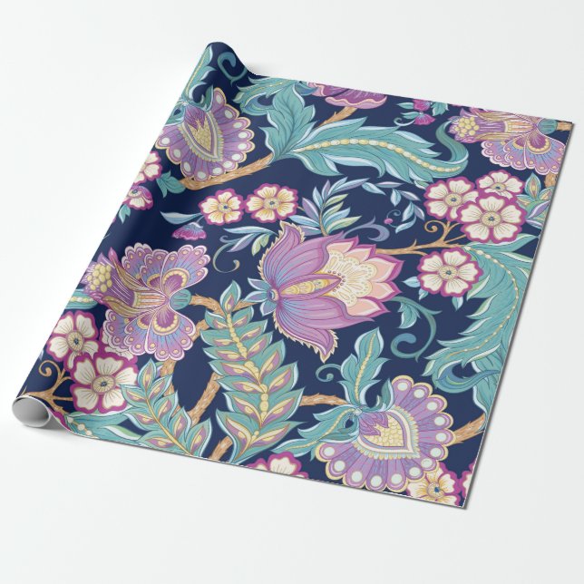 Papier Cadeau Motif sans couture avec fleurs décoratives stylisé (Déroulé)