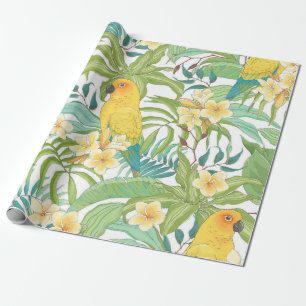 Papier Cadeau Motif sans couture avec fleurs Plumeria, feuilles 