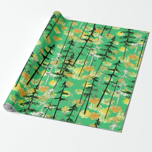 Papier Cadeau Motif sans couture avec forêt d'automne (Déroulé)
