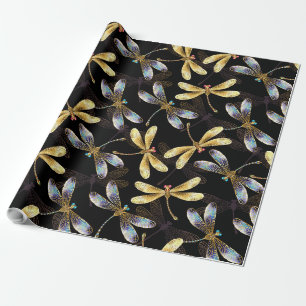Papier Cadeau Motif sans couture avec libellules d'or