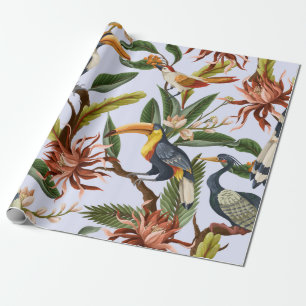 Papier Cadeau Motif sans couture avec oiseaux et feuilles tropic