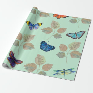 Papier Cadeau Motif sans couture avec papillons et branches bril