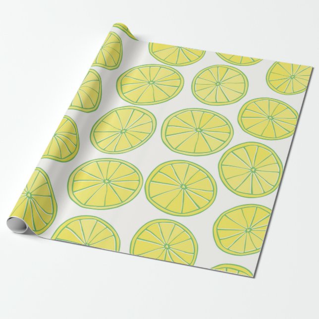 Papier Cadeau Motif sans couture avec tranches de citron jaune s (Déroulé)