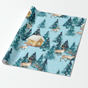 Papier Cadeau Motif sans couture avec village d'hiver dans la fo