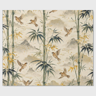 Papier Cadeau Motif sans couture Bamboo et Moineau japonais – Bo