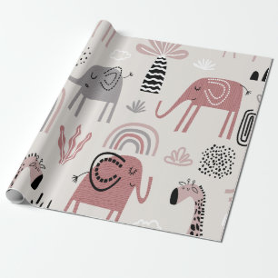 Papier Cadeau Motif sans couture colorée avec des éléphants mign