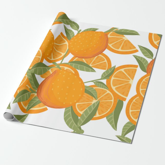 Papier Cadeau Motif sans couture d'agrumes oranges jaunes fruits (Déroulé)