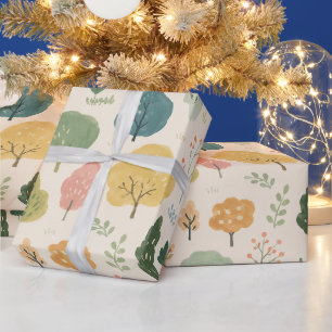 Papier Cadeau Motif sans couture d'arbres de forêt à l'aquarelle