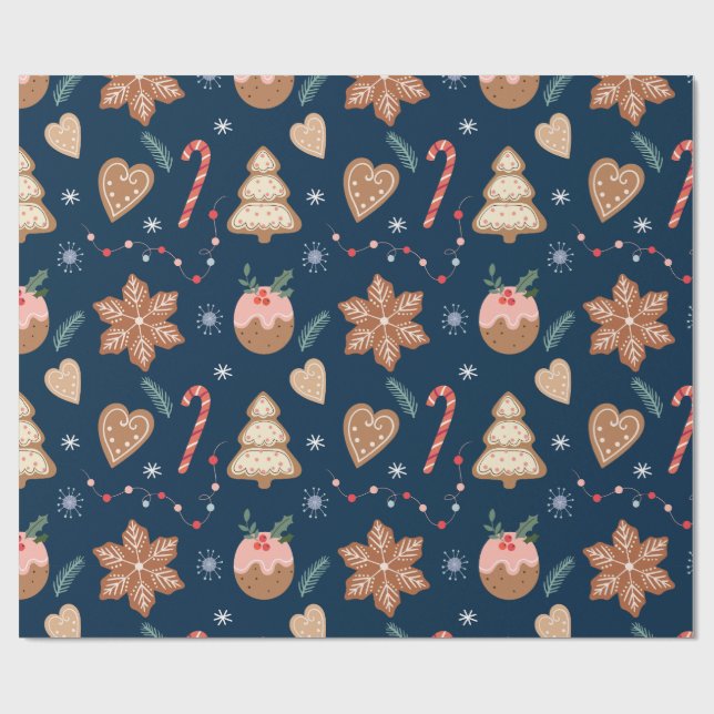 Papier Cadeau Motif sans couture de biscuits de Noël au gingembr (Plat)