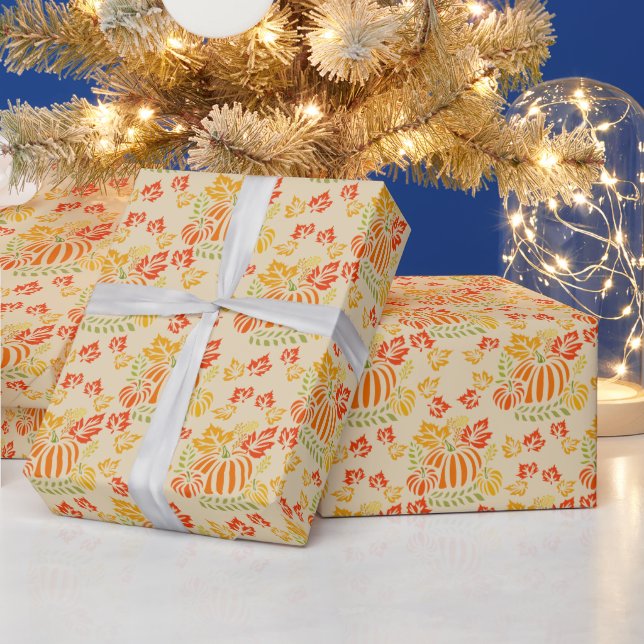 Papier Cadeau Motif sans couture de citrouille d'automne et de f (Vacances)