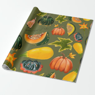 Papier Cadeau Motif sans couture de citrouilles et de feuilles s