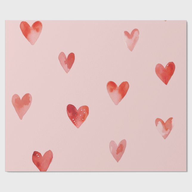 Papier Cadeau Motif sans couture de cœurs à l'aquarelle (Plat)