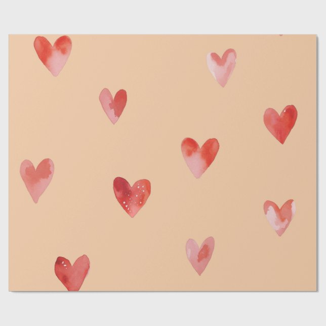 Papier Cadeau Motif sans couture de cœurs à l'aquarelle (Plat)
