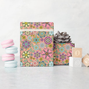 Papier Cadeau Motif sans couture de couleurs de fleurs rétro de