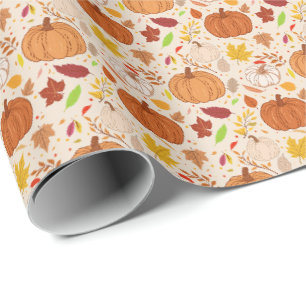 Papier Cadeau Motif sans couture de feuilles d'automne et de cit