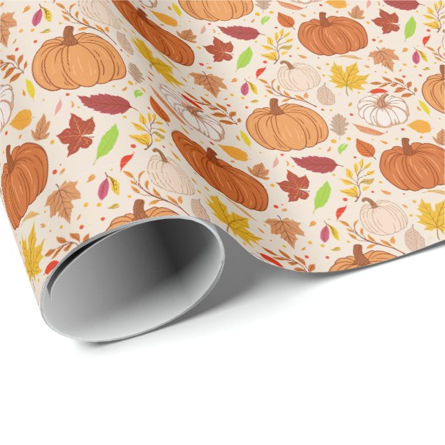 Papier Cadeau Motif sans couture de feuilles d'automne et de cit (Coin rond)