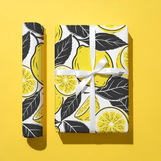 Papier Cadeau Motif sans couture de feuilles de citron gras mode
