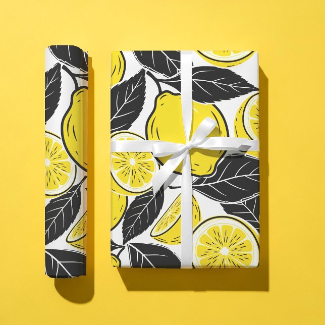 Papier Cadeau Motif sans couture de feuilles de citron gras mode (Créateur téléchargé)