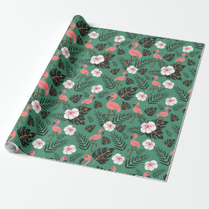Papier Cadeau Motif sans couture de flamant rose sur fond vert