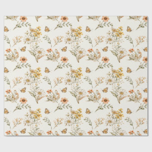 Papier Cadeau Motif sans couture de fleur sauvage et de papillon