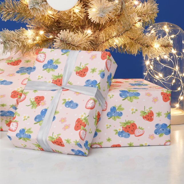 Papier Cadeau Motif sans couture de fraise et de myrtille (Vacances)