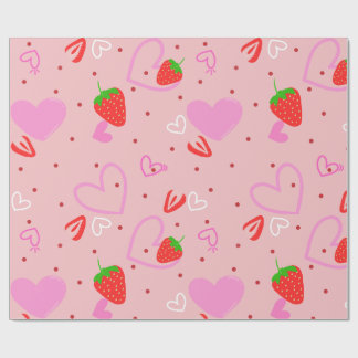 Papier Cadeau Motif sans couture de fraises et de cœurs mignons
